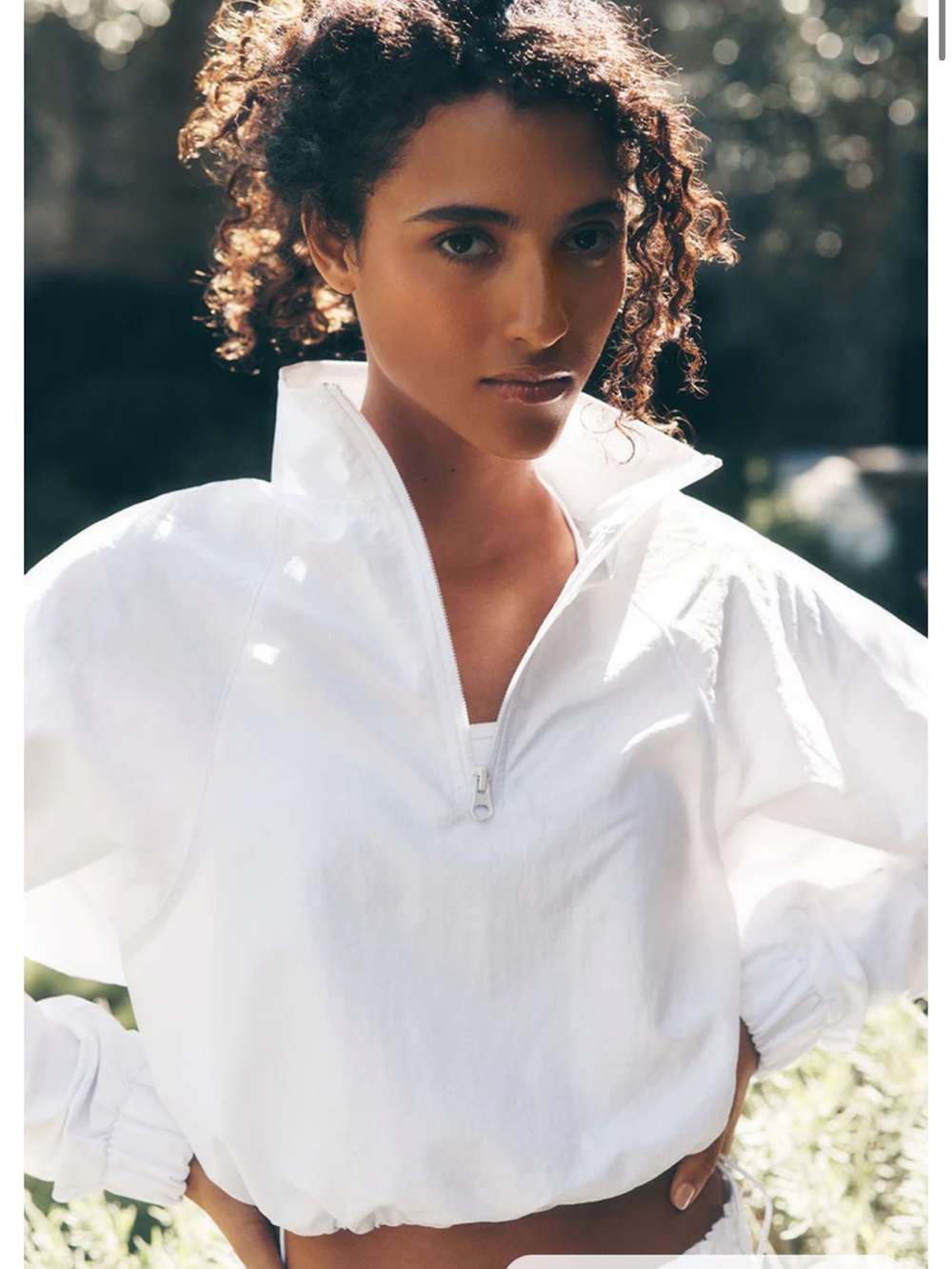 ALO Yoga White Cropped Half-Zip Bomber Jacket